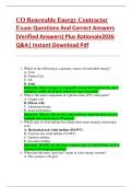 CO Renewable Energy Contractor  Exam Questions And Correct Answers  &lpar;Verified Answers&rpar; Plus Rationale2026  Q&A&vert; Instant Download Pdf