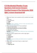 CO Residential Plumber Exam  Questions And Correct Answers   &lpar;Verified Answers&rpar; Plus Rationales 2026   Q&A&vert; Instant Download Pdf