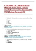 CO Roofing Tile Contractor Exam  Questions And Correct Answers   &lpar;Verified Answers&rpar; Plus Rationale2026  Q&A&vert; Instant Download Pdf