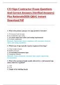 CO Sign Contractor Exam Questions  And Correct Answers &lpar;Verified Answers&rpar;   Plus Rationale2026 Q&A&vert; Instant  Download Pdf 