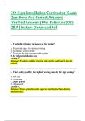 CO Sign Installation Contractor Exam  Questions And Correct Answers  &lpar;Verified Answers&rpar; Plus Rationale2026  Q&A&vert; Instant Download Pdf  