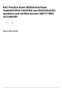 RAC Practice Exam 2025&vert;Actual Exam Test&lpar;MULTIPLE CHOICES&rpar; and &lpar;RATIONALES&rpar; questions and verified answers &vert;GET IT 100&percnt; ACCURATE&excl;&excl;