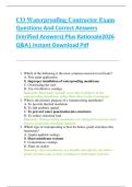 CO Waterproofing Contractor Exam  Questions And Correct Answers  &lpar;Verified Answers&rpar; Plus Rationale2026  Q&A&vert; Instant Download Pdf 