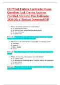 CO Wind Turbine Contractor Exam  Questions And Correct Answers  &lpar;Verified Answers&rpar; Plus Rationales  2026 Q&A &vert; Instant Download Pdf 
