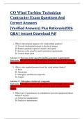 CO Wind Turbine Technician  Contractor Exam Questions And  Correct Answers    &lpar;Verified Answers&rpar; Plus Rationale2026  Q&A&vert; Instant Download Pdf   