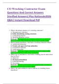 CO Wrecking Contractor Exam  Questions And Correct Answers   &lpar;Verified Answers&rpar; Plus Rationale2026  Q&A&vert; Instant Download Pdf