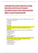 Colorado Drywall Contractor Exam  Questions And Correct Answers   &lpar;Verified Answers&rpar; Plus Rationale2026  Q&A&vert; Instant Download Pdf  