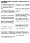 Learning System RN 3&period;0 Nursing Care of Children Final Exam Test with Answers