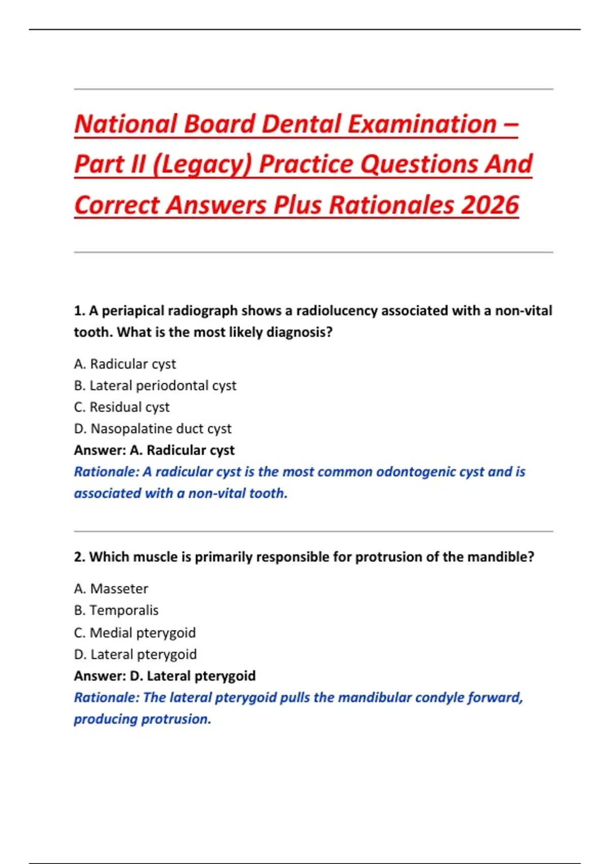 National Board Dental Examination – Part II (Legacy) Practice Questions ...