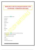 BIOLOGY 102 EXAM QUESTIONS AND ANSWERS&period; VERIFIED 2025&sol;2026&period;