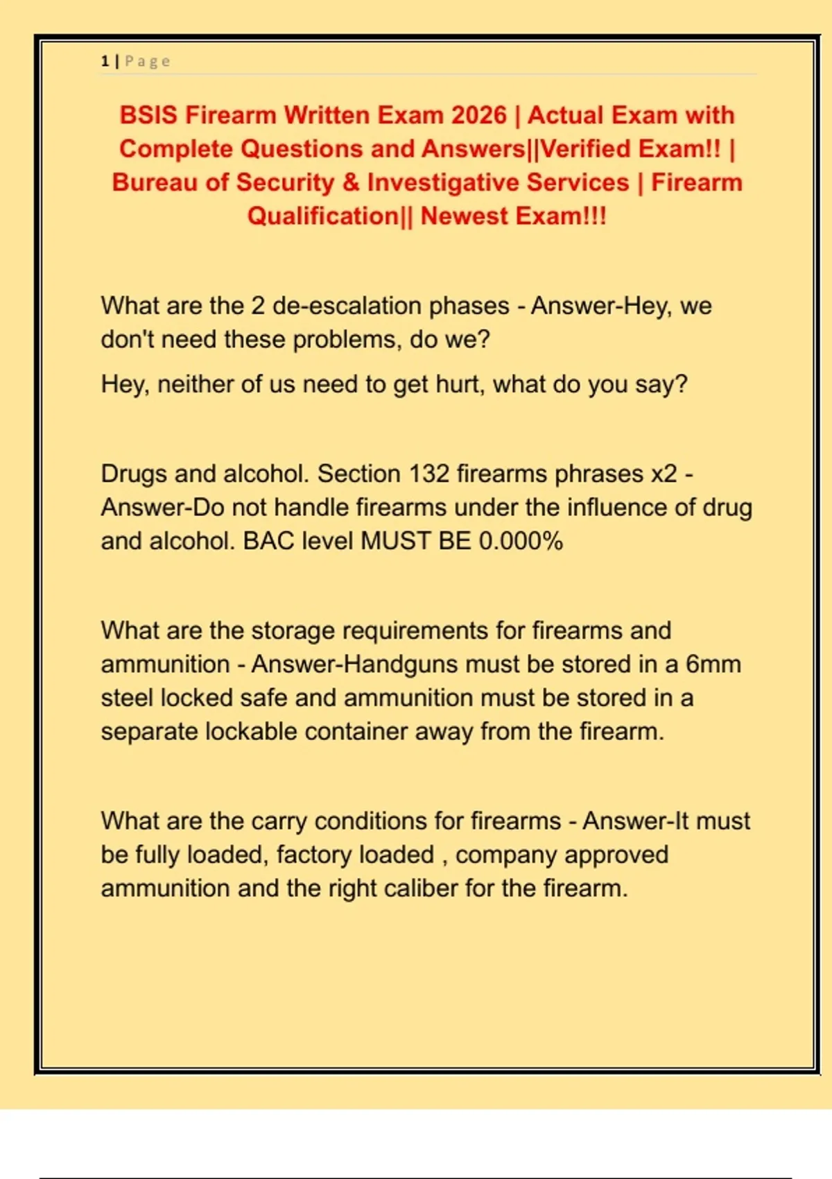 BSIS Firearm Written Exam 2026 | Actual Exam with Complete Questions ...