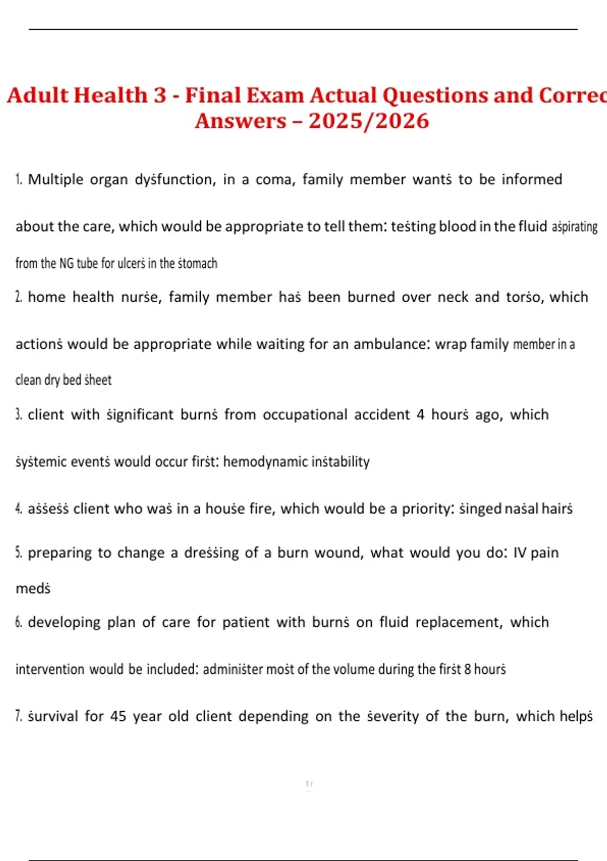 Adult Health III – Final Exam Actual Questions and Correct Answers ...