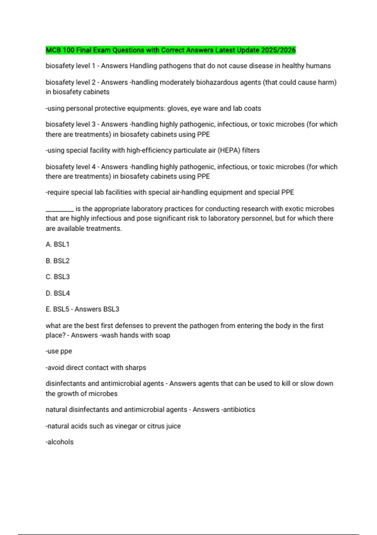 MCB 100 Final Exam Questions with Correct Answers Latest Update 2025/ ...