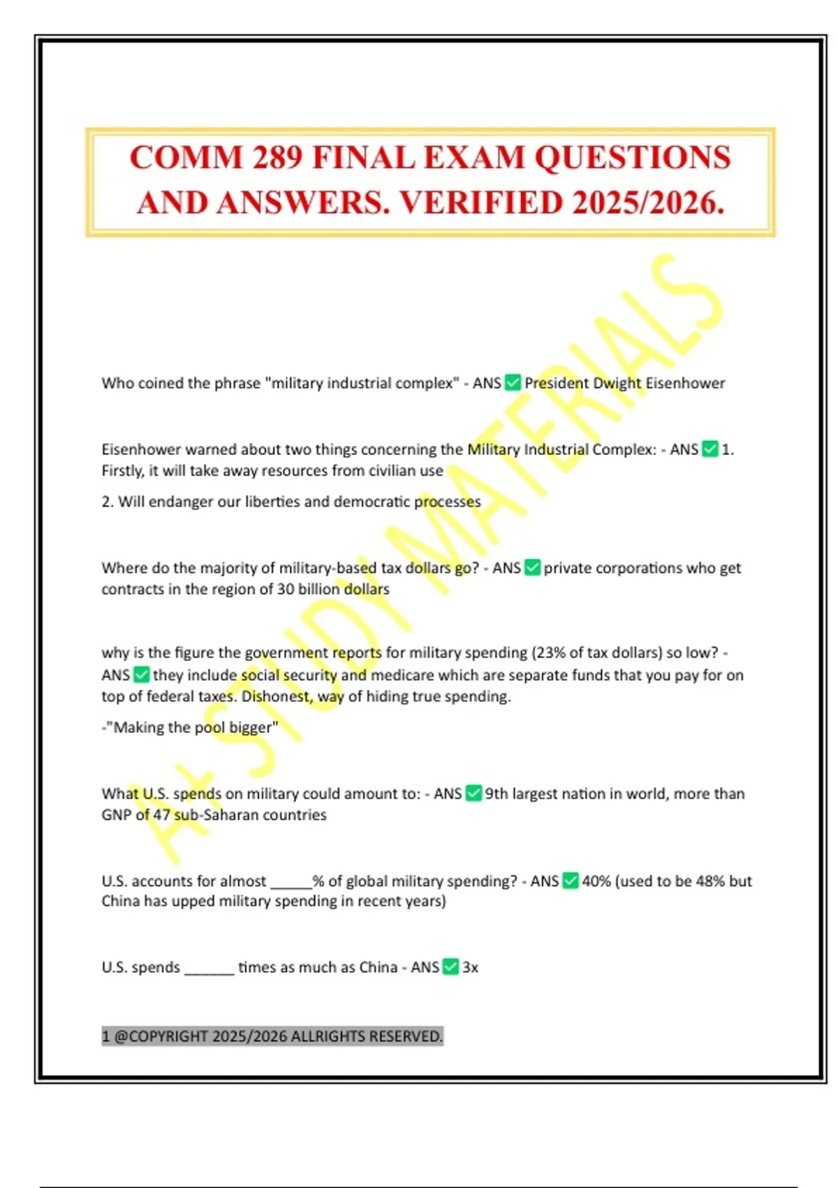 COMM 289 FINAL EXAM QUESTIONS AND ANSWERS. VERIFIED 2025/2026. - COMM ...