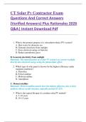 CT Solar Pv Contractor Exam  Questions And Correct Answers  &lpar;Verified Answers&rpar; Plus Rationales 2026  Q&A&vert; Instant Download Pdf  