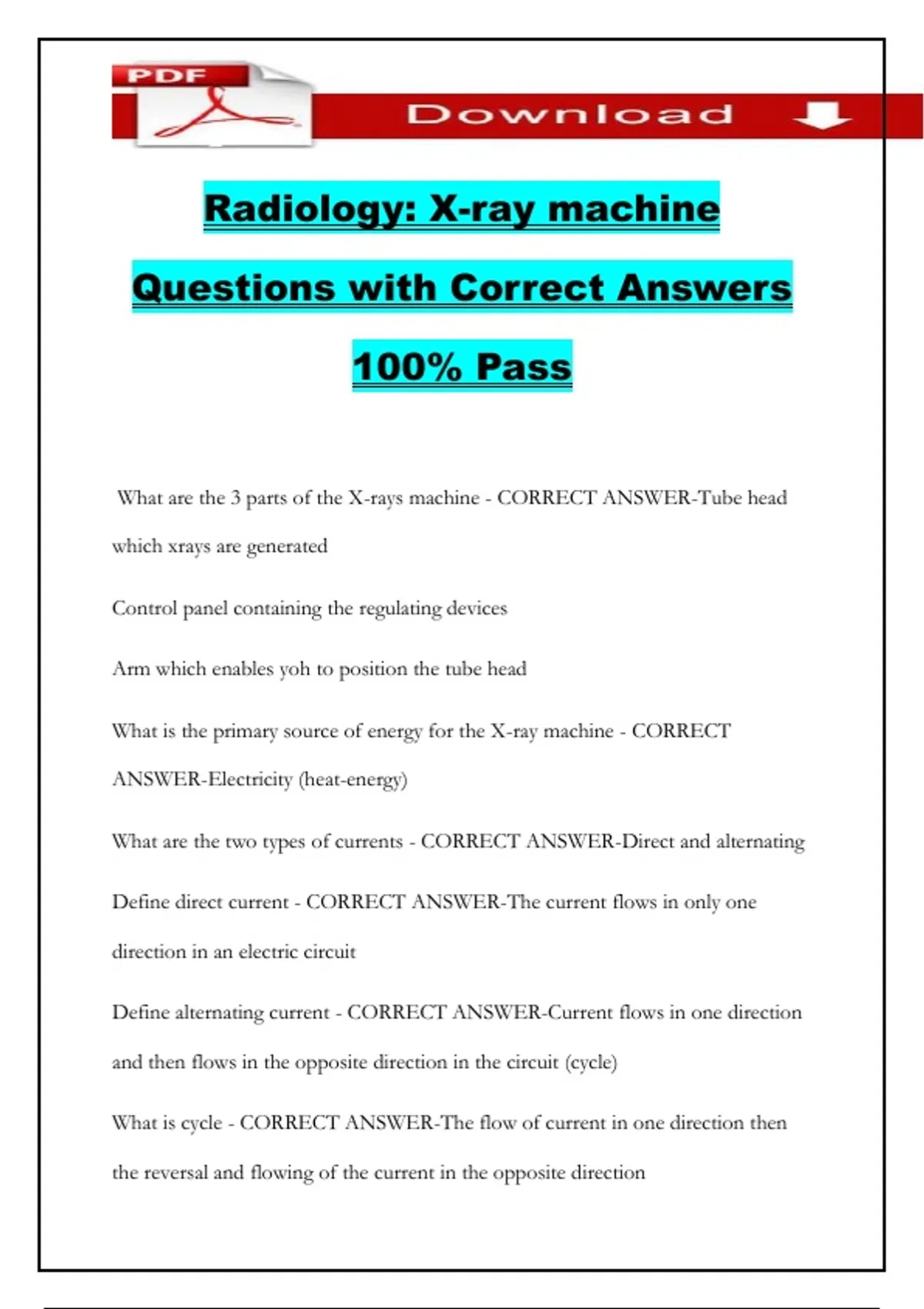 Radiology: X-ray machine Questions with Correct Answers 100% Pass ...