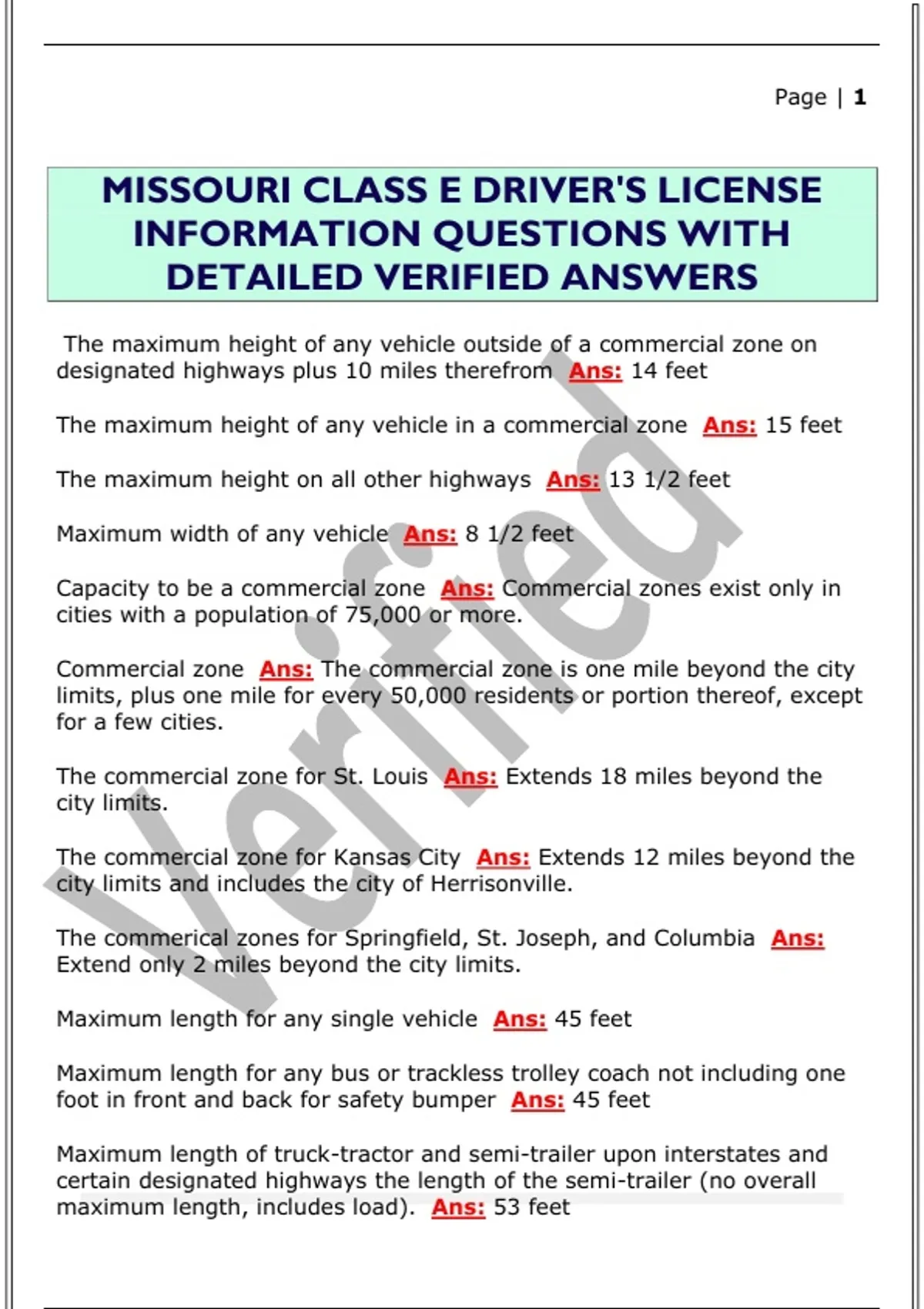 MISSOURI CLASS E DRIVER'S LICENSE INFORMATION QUESTIONS WITH DETAILED ...