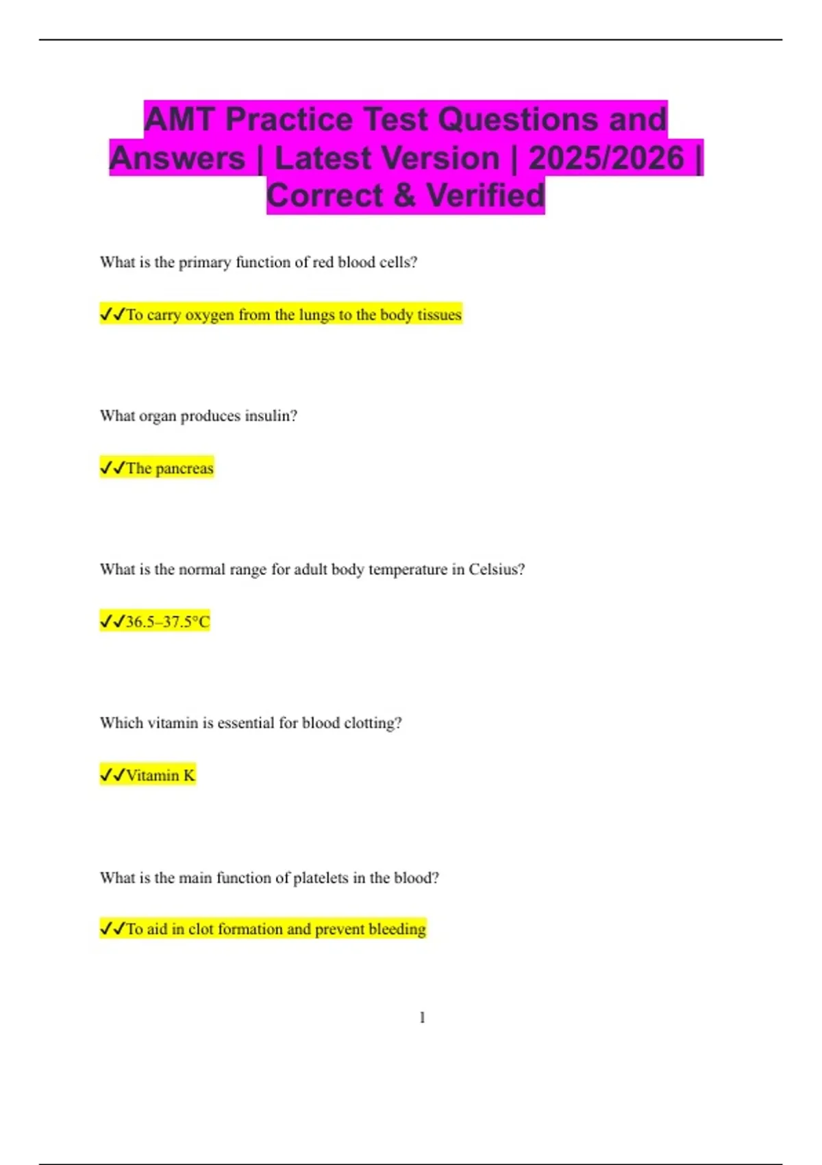 AMT Practice Test Questions and Answers | Latest Version | 2025/2026 ...