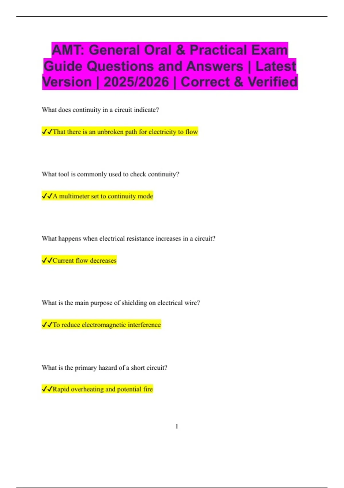 AMT: General Oral & Practical Exam Guide Questions and Answers | Latest ...