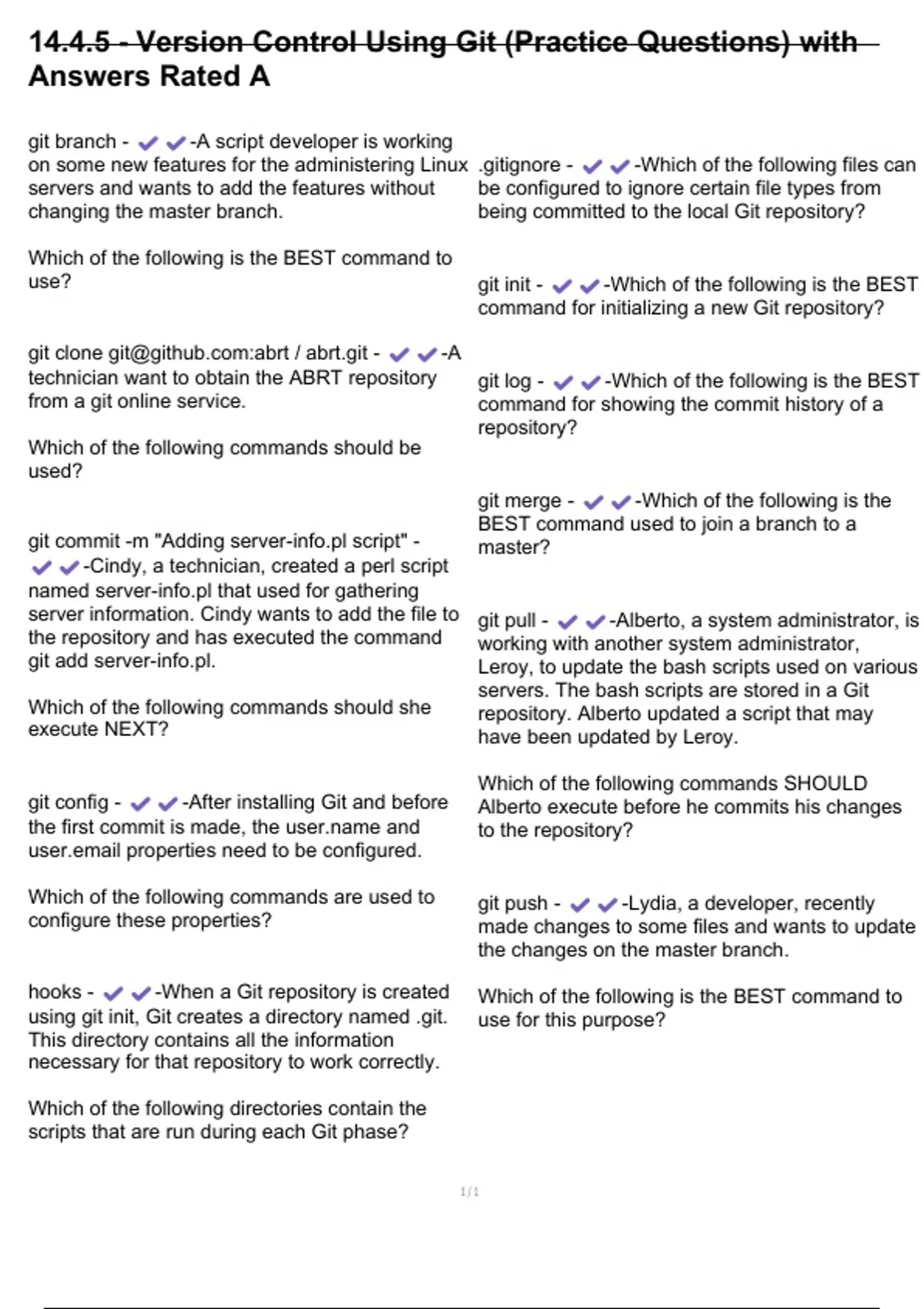 14.4.5 - Version Control Using Git (Practice Questions) with Answers ...