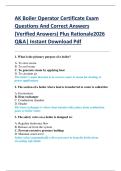 AK Boiler Operator Certificate Exam  Questions And Correct Answers  &lpar;Verified Answers&rpar; Plus Rationale2026  Q&A&vert; Instant Download Pdf  