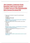 AK Carpentry Contractor Exam  Questions And Correct Answers  &lpar;Verified Answers&rpar; Plus Rationale2026  Q&A&vert; Instant Download Pdf