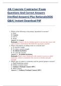 AK Concrete Contractor Exam  Questions And Correct Answers  &lpar;Verified Answers&rpar; Plus Rationale2026  Q&A&vert; Instant Download Pdf  