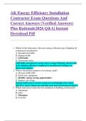 AK Energy Efficiency Installation  Contractor Exam Questions And  Correct Answers &lpar;Verified Answers&rpar;  Plus Rationale2026 Q&A&vert; Instant  Download Pdf 
