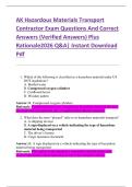 AK Hazardous Materials Transport  Contractor Exam Questions And Correct  Answers &lpar;Verified Answers&rpar; Plus  Rationale2026 Q&A&vert; Instant Download  Pdf