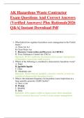 AK Hazardous Waste Contractor  Exam Questions And Correct Answers  &lpar;Verified Answers&rpar; Plus Rationale2026  Q&A&vert; Instant Download Pdf