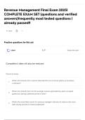 Revenue Management Final Exam 2025&vert; COMPLETE EXAM SET &lpar;questions and verified answers&rpar;frequently most tested questions &vert; already passed&excl;&excl;