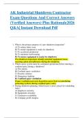 AK Industrial Shutdown Contractor  Exam Questions And Correct Answers  &lpar;Verified Answers&rpar; Plus Rationale2026  Q&A&vert; Instant Download Pdf  