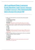AK Lead-Based Paint Contractor  Exam Questions And Correct Answers  &lpar;Verified Answers&rpar; Plus Rationale2026  Q&A&vert; Instant Download Pdf  