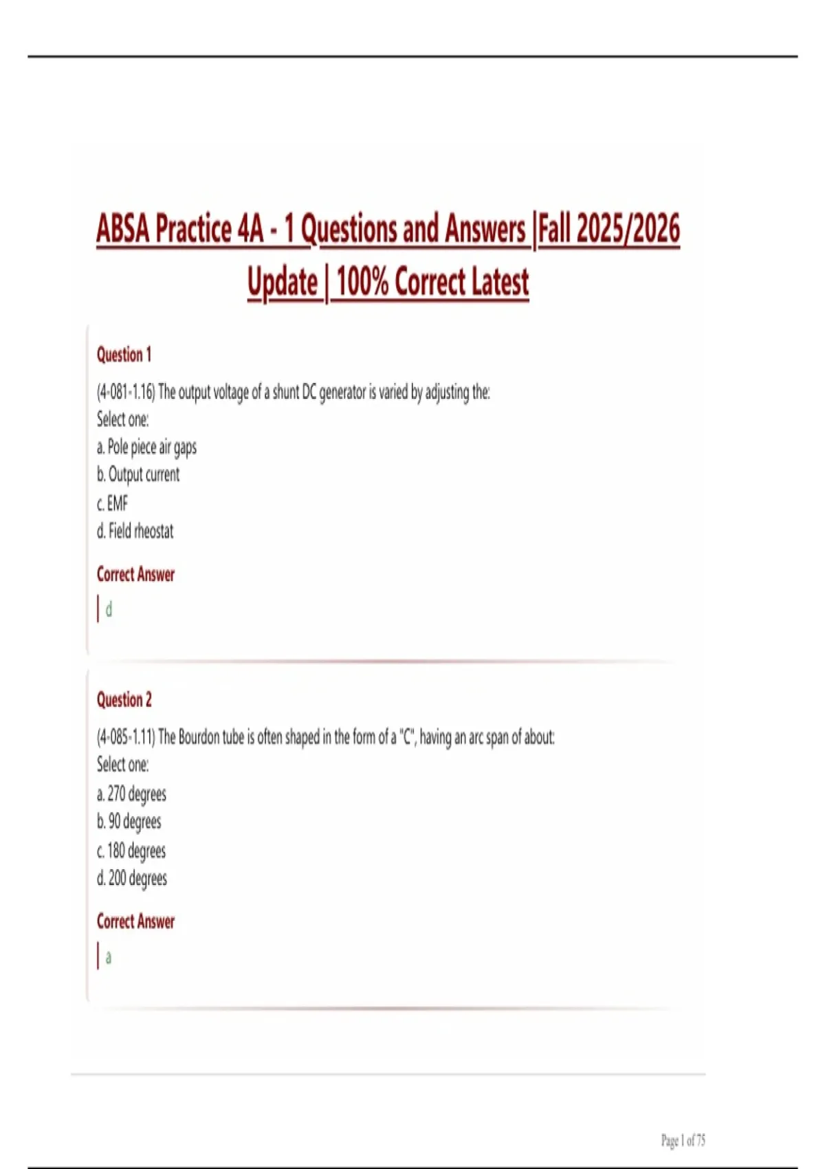 ABSA Practice 4A - 1 Questions and Answers |Fall 2025/2026 Update | 100 ...