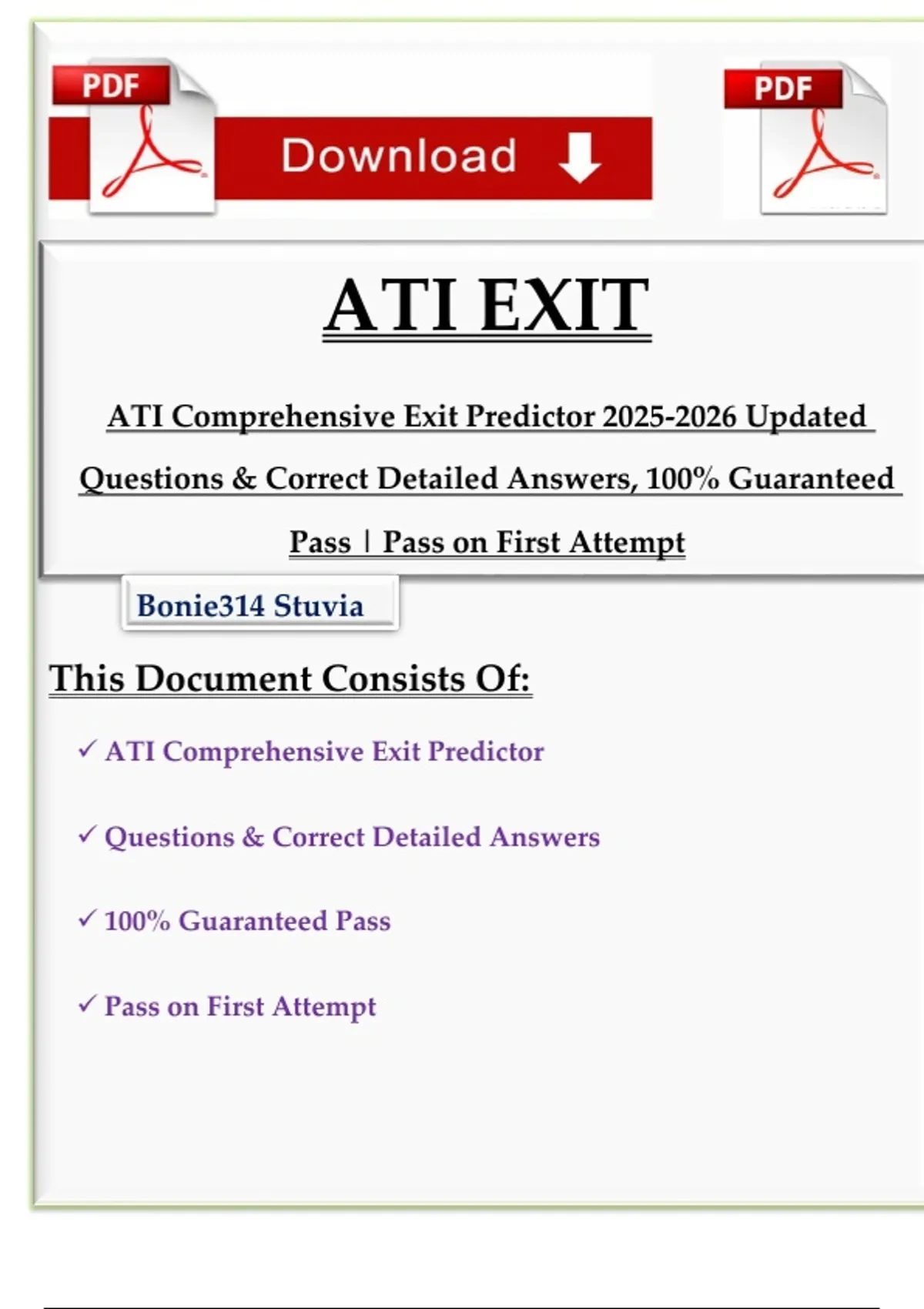 ATI Comprehensive Exit Predictor Updated Questions & Correct Detailed ...