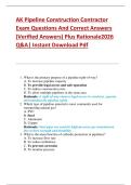 AK Pipeline Construction Contractor  Exam Questions And Correct Answers  &lpar;Verified Answers&rpar; Plus Rationale2026  Q&A&vert; Instant Download Pdf  