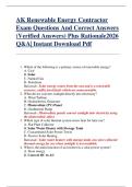 AK Renewable Energy Contractor  Exam Questions And Correct Answers  &lpar;Verified Answers&rpar; Plus Rationale2026  Q&A&vert; Instant Download Pdf