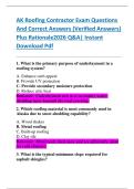 AK Roofing Contractor Exam Questions  And Correct Answers &lpar;Verified Answers&rpar;  Plus Rationale2026 Q&A&vert; Instant  Download Pdf  