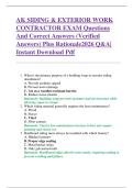 AK SIDING & EXTERIOR WORK  CONTRACTOR EXAM Questions  And Correct Answers &lpar;Verified  Answers&rpar; Plus Rationale2026 Q&A&vert;  Instant Download Pdf  