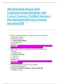 AK Structural Iron & Steel  Contractor Exam Questions And  Correct Answers &lpar;Verified Answers&rpar;  Plus Rationale2026 Q&A&vert; Instant  Download Pdf  