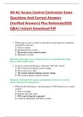 AR AC Access Control Contractor Exam  Questions And Correct Answers  &lpar;Verified Answers&rpar; Plus Rationale2026  Q&A&vert; Instant Download Pdf
