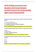 AR BC Building Contractor Exam  Questions And Correct Answers  &lpar;Verified Answers&rpar; Plus Rationale2026  Q&A&vert; Instant Download Pdf  