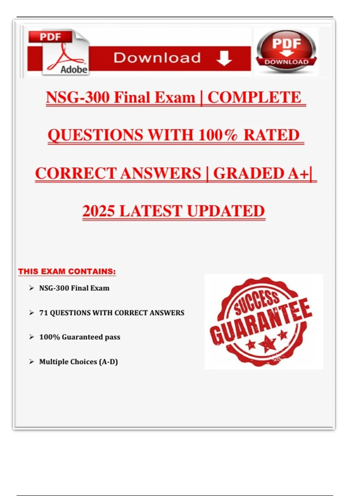 NSG-300 Final Exam | COMPLETE QUESTIONS WITH 100% RATED CORRECT ANSWERS ...