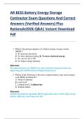 AR BESS Battery Energy Storage  Contractor Exam Questions And Correct  Answers &lpar;Verified Answers&rpar; Plus  Rationale2026 Q&A&vert; Instant Download  Pdf   1&period; What is the primary purpose of a battery energy storage system  &lpar;BESS&rpar;&quest;  A&period; To generate electricity