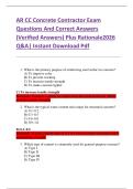 AR CC Concrete Contractor Exam  Questions And Correct Answers  &lpar;Verified Answers&rpar; Plus Rationale2026  Q&A&vert; Instant Download Pdf  