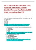 AR ES Electrical Sign Contractor Exam  Questions And Correct Answers  &lpar;Verified Answers&rpar; Plus Rationale2026  Q&A&vert; Instant Download Pdf