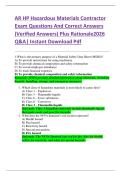 AR HP Hazardous Materials Contractor  Exam Questions And Correct Answers  &lpar;Verified Answers&rpar; Plus Rationale2026  Q&A&vert; Instant Download Pdf