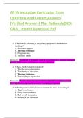 AR IN Insulation Contractor Exam  Questions And Correct Answers  &lpar;Verified Answers&rpar; Plus Rationale2026  Q&A&vert; Instant Download Pdf 