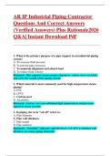 AR IP Industrial Piping Contractor  Questions And Correct Answers  &lpar;Verified Answers&rpar; Plus Rationale2026  Q&A&vert; Instant Download Pdf  