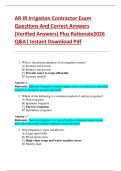 AR IR Irrigation Contractor Exam  Questions And Correct Answers  &lpar;Verified Answers&rpar; Plus Rationale2026  Q&A&vert; Instant Download Pdf 